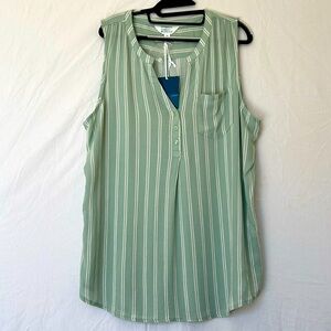 Market & Spruce Sage Green and Cream stripe sleeveless top size XXL Pocket New